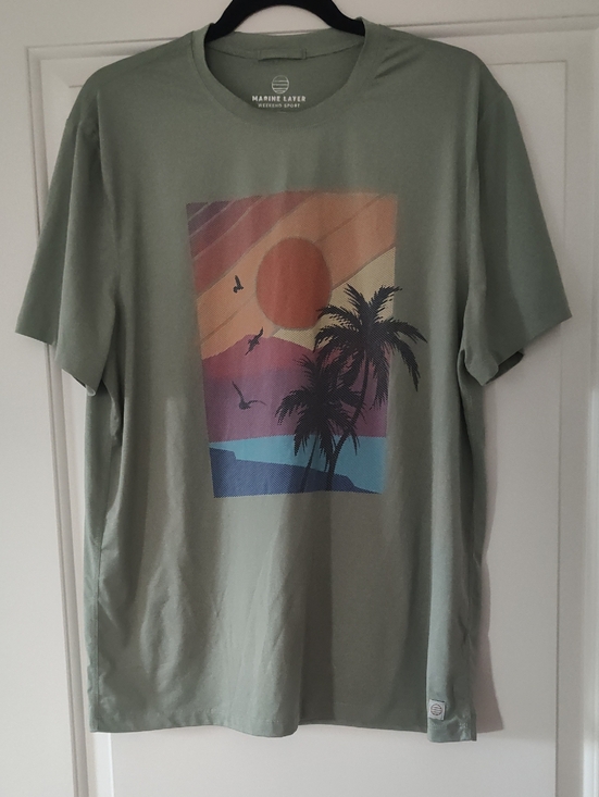 Marine Layer Other - Marine Layer Sage Green Short Sleeve Tee with Sunset Palm Graphic